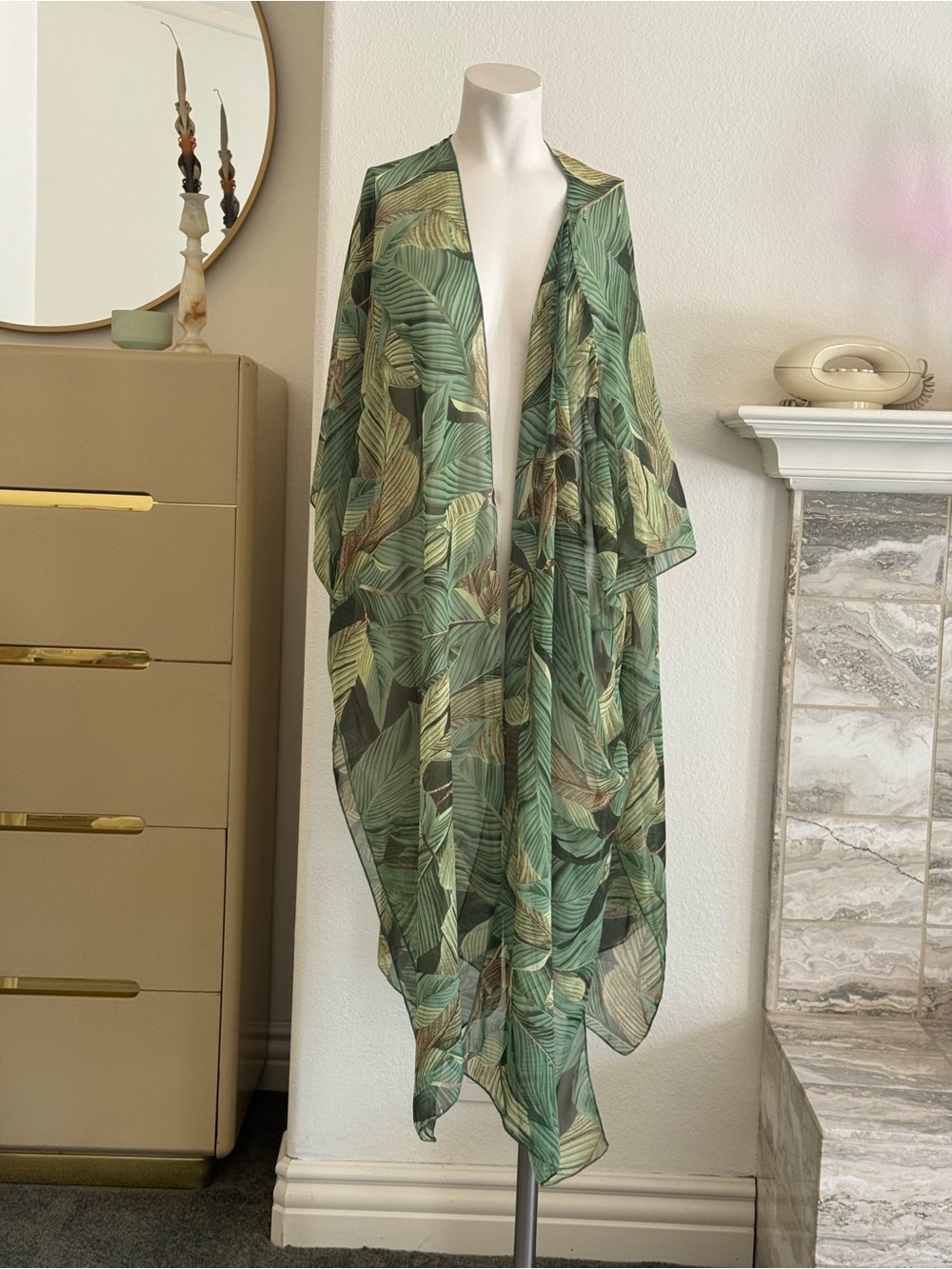 Green Leaf-Print Women's Swim Coverup Kimono